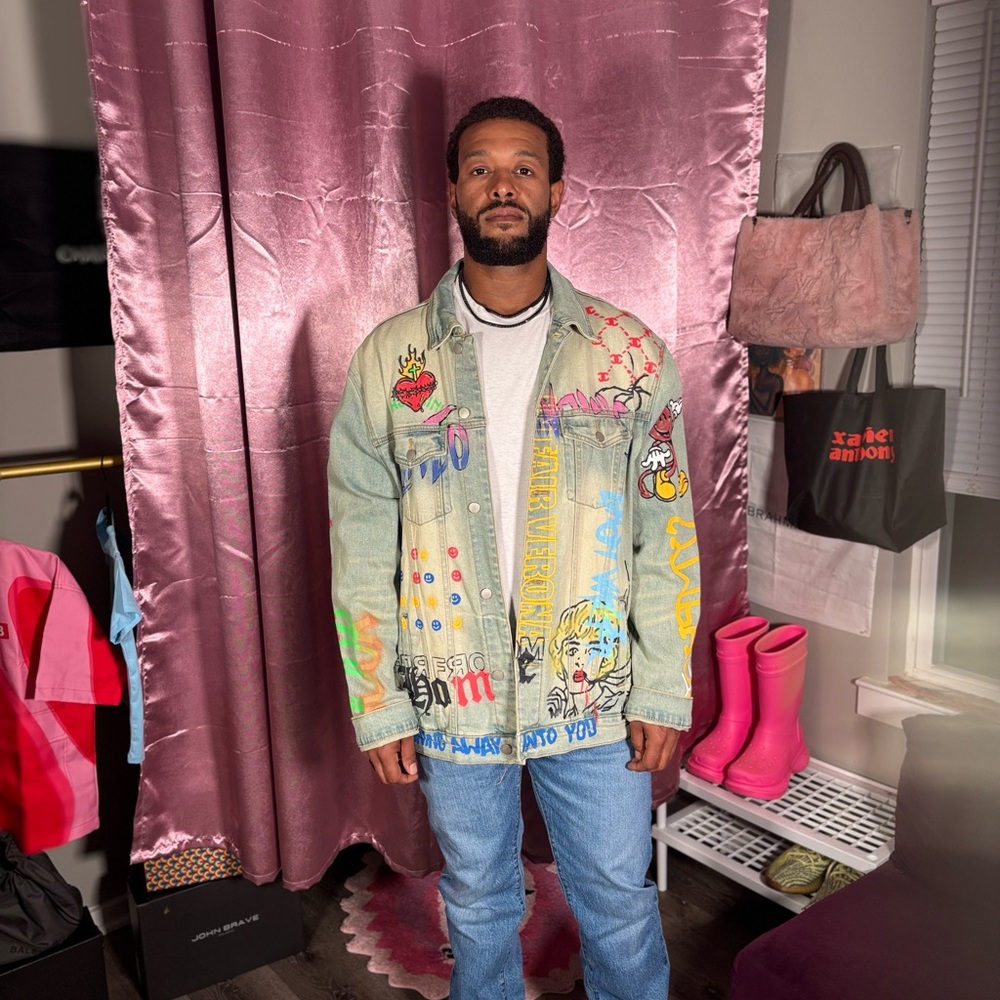 Men's Multicolor Graphic Denim Jacket